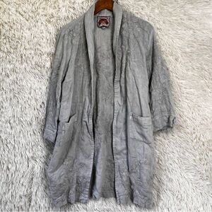 Johnny Was Sadie Heavy Linen Coat Womens S Gray Embroidered Floral Boho Cardigan
